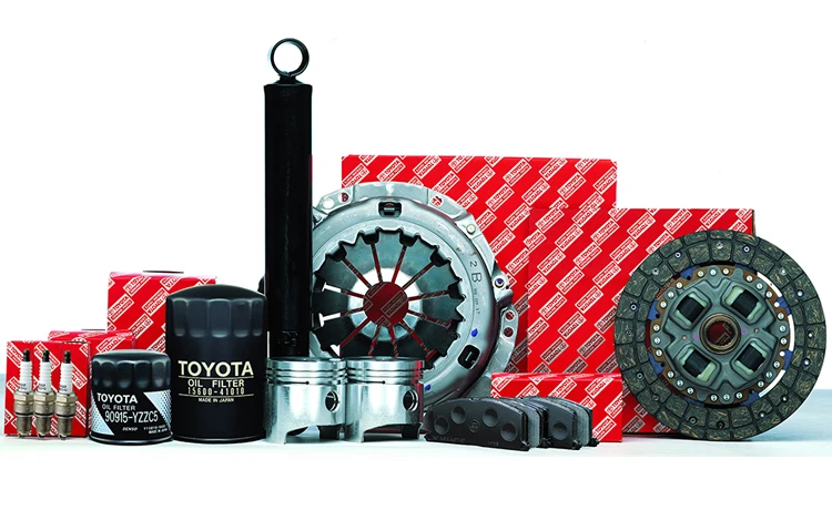 Genuine Toyota spare parts including filters, suspension and clutch components